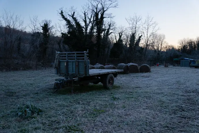 Veduta sull'azienda in una gelida mattina di inverno